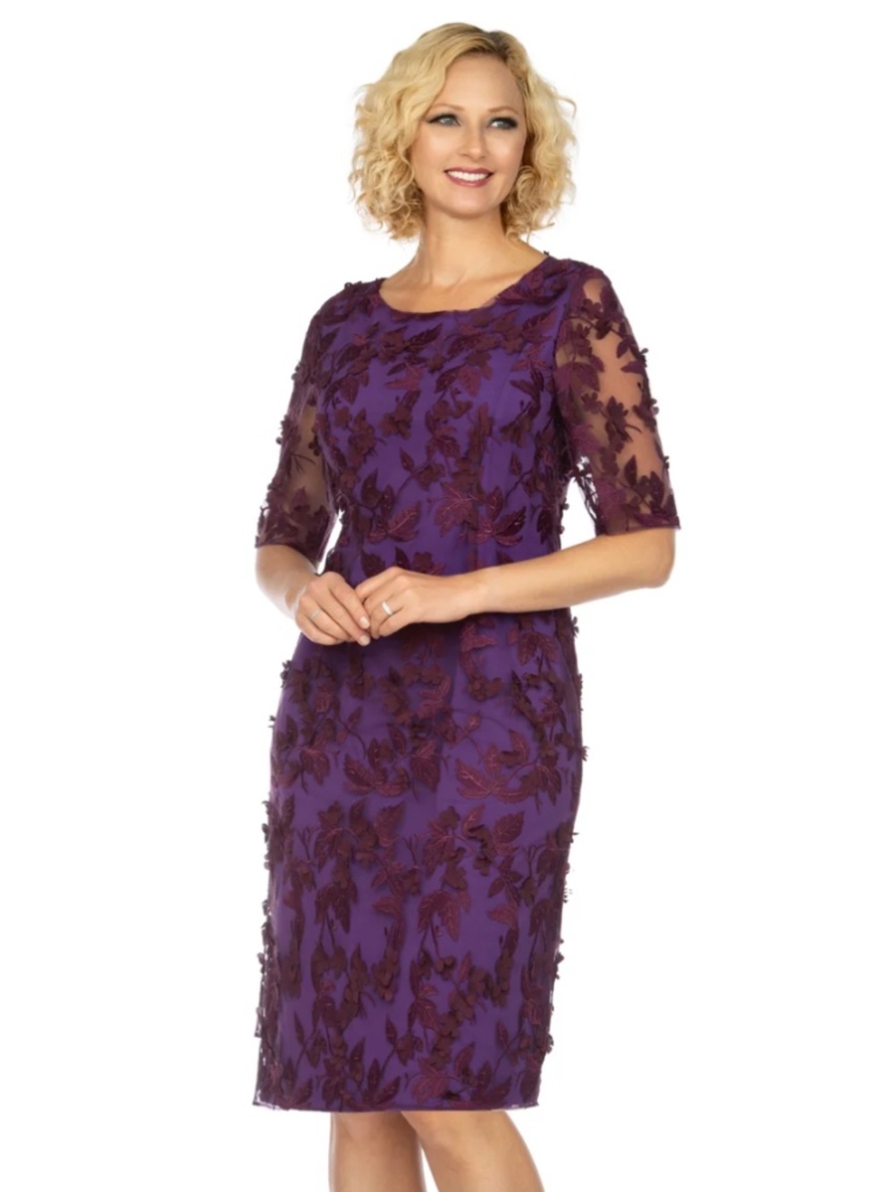 Giovanna Lux Lace Overlay Shift Dress in eggplant Color sz 12